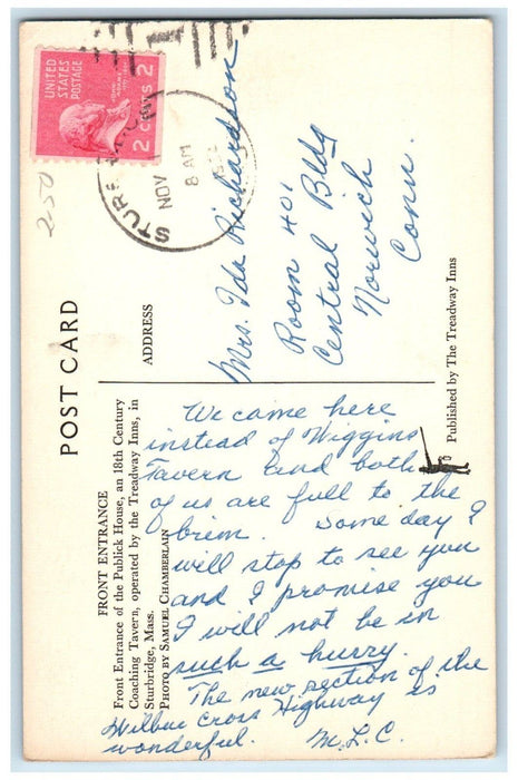 c1910's Front Entrance Of The Publick House Sturbridge Massachusetts MA Postcard