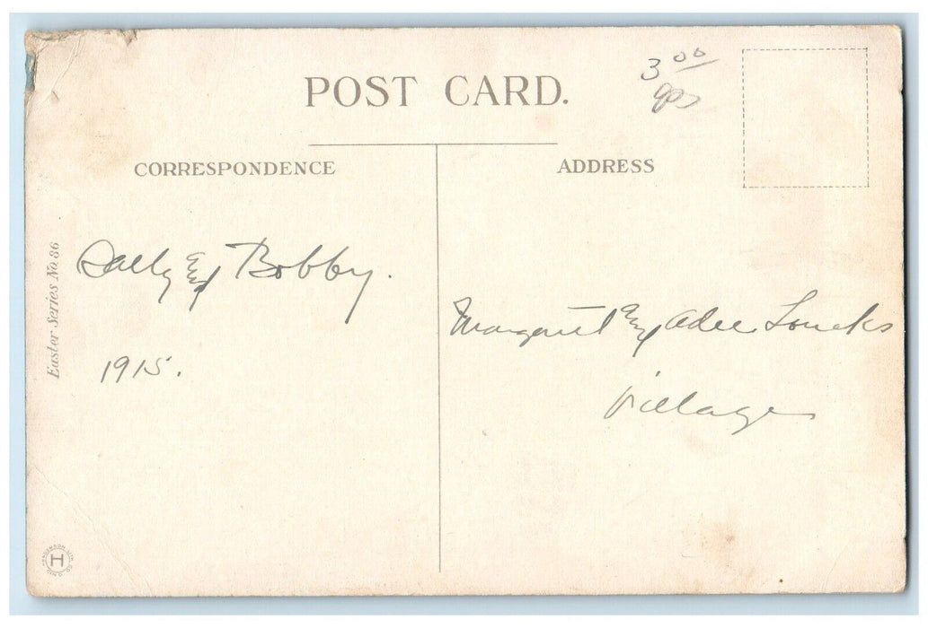 1915 Easter Fat Girl Chasing Bunny Rabbit Posted Antique Postcard