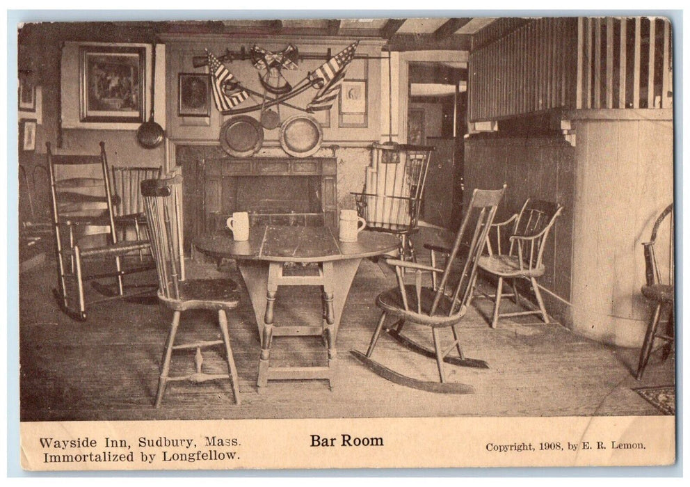 c1910's Wayside Inn Hotel Bar Room Interior Sudbury Massachusetts MA Postcard