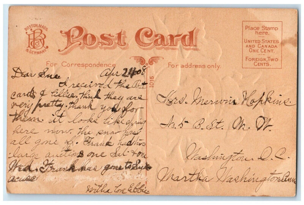 1908 Happy Easter Angel Head Flowers Butterfly Embossed Posted Antique Postcard