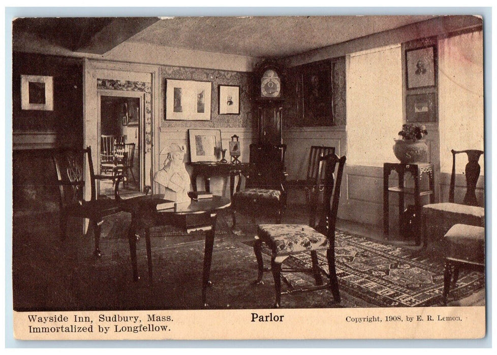 c1910's Wayside Inn Hotel Parlor Interior Sudbury Massachusetts MA Postcard