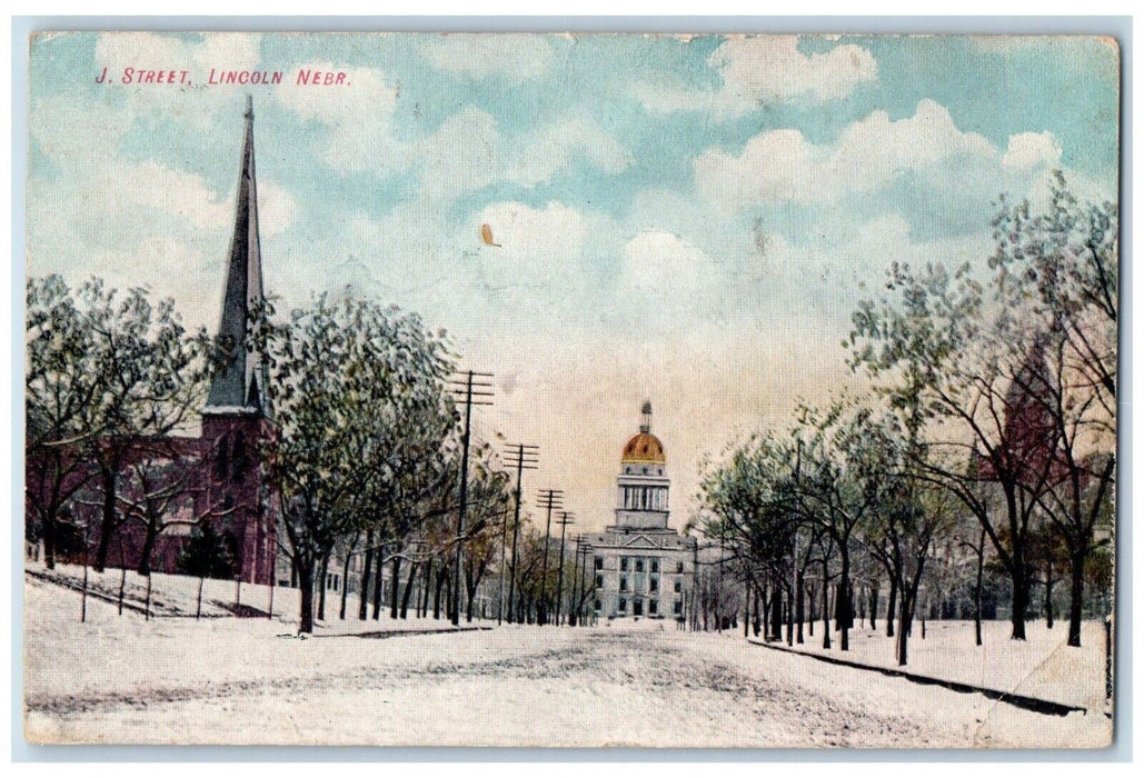1909 Building View from J. Street Lincoln Nebraska Antique Posted Postcard