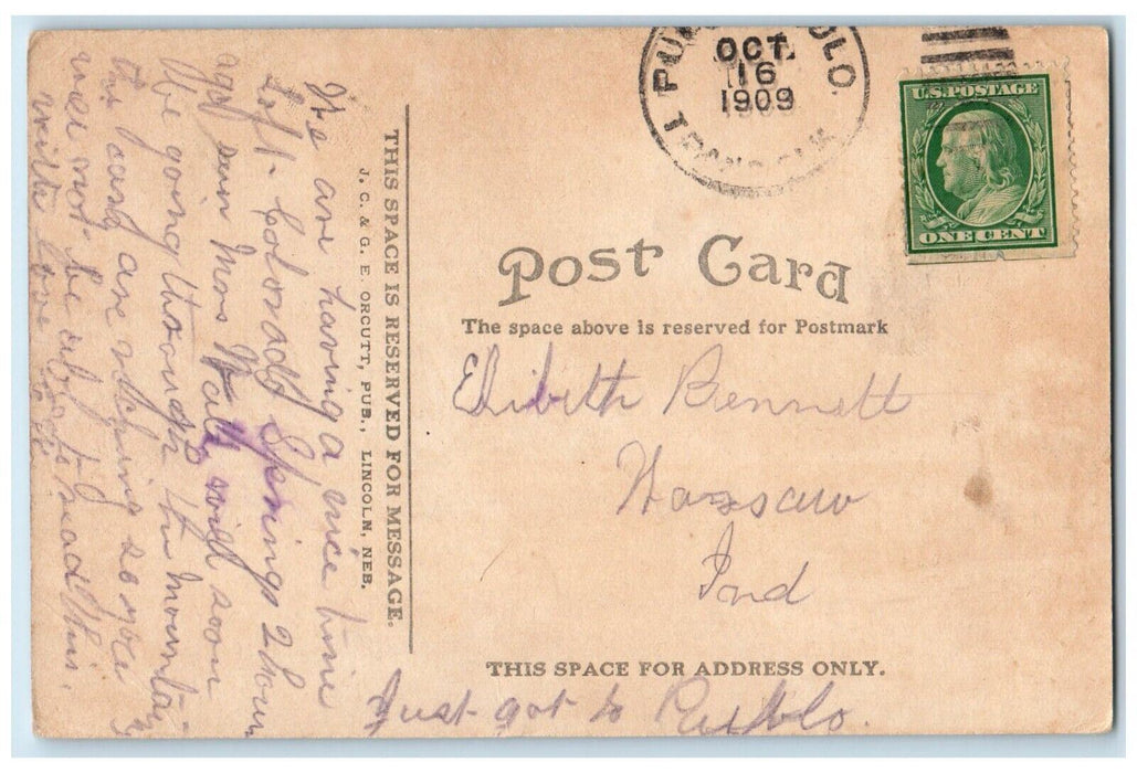 1909 Building View from J. Street Lincoln Nebraska Antique Posted Postcard