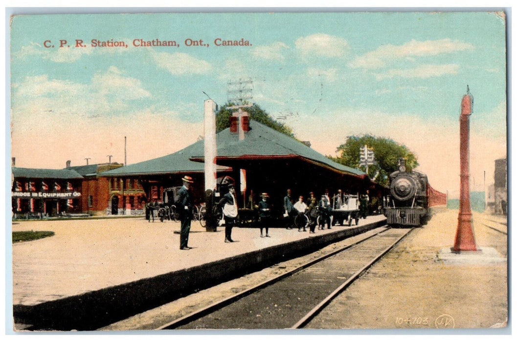 1921 Railroad C.P.R. Station Chatham Ontario Canada Antique Posted Postcard