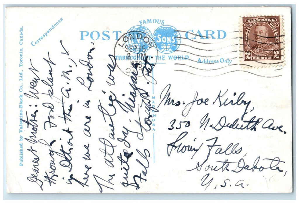 1936 Thames River Bridge and University London Ontario Canada Vintage Postcard