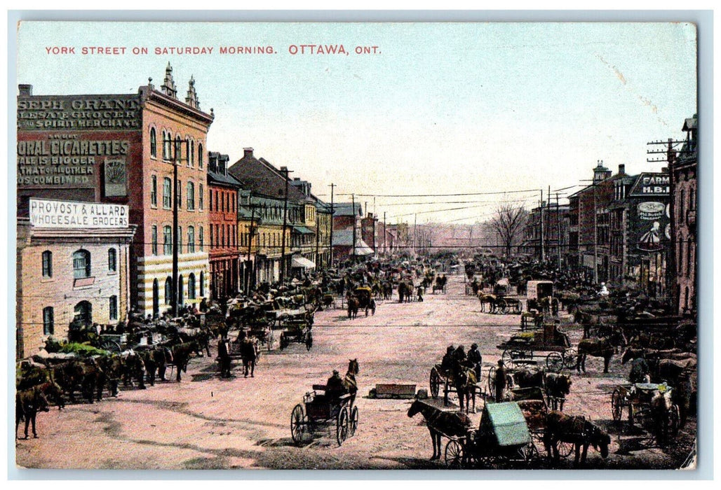 c1910 Wholesale Grocers York Street Saturday Morning Ottawa Canada Postcard