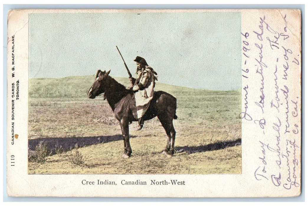 1906 Canadian North West Cree Indian Canada Posted Blue Cancel Postcard