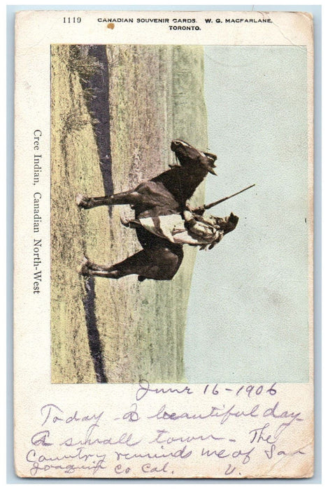 1906 Canadian North West Cree Indian Canada Posted Blue Cancel Postcard