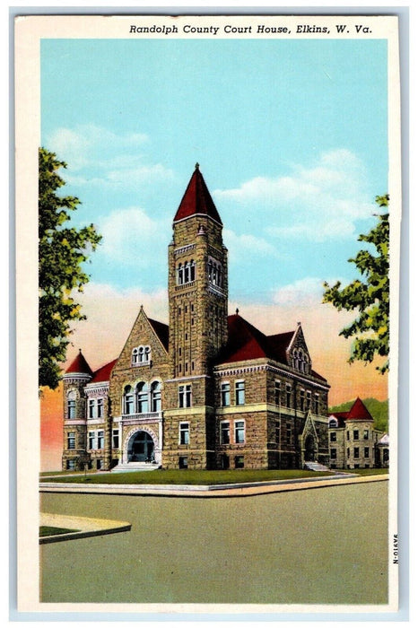 c1940 Randolph County Court House Exterior Street Elkins West Virginia Postcard