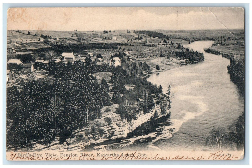 1906 Bird's Eye View Fenelon River Kawartha Lakes Ontario Canada Postcard