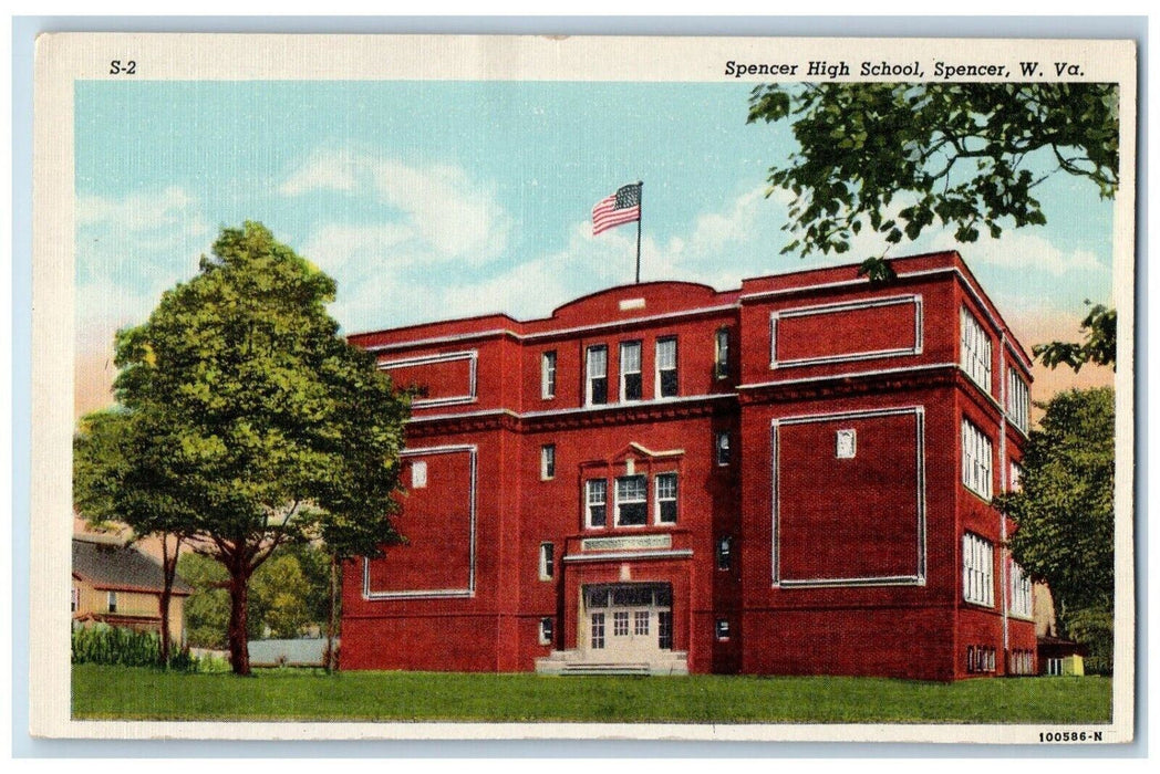 c1940 Spencer High School Exterior Building Field Spencer West Virginia Postcard