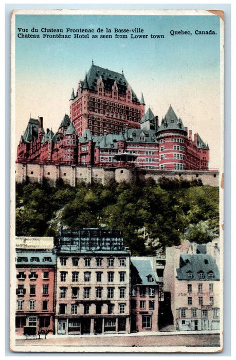c1920's Chateau Frontenac Hotel Quebec Canada Postage Due Antique Postcard