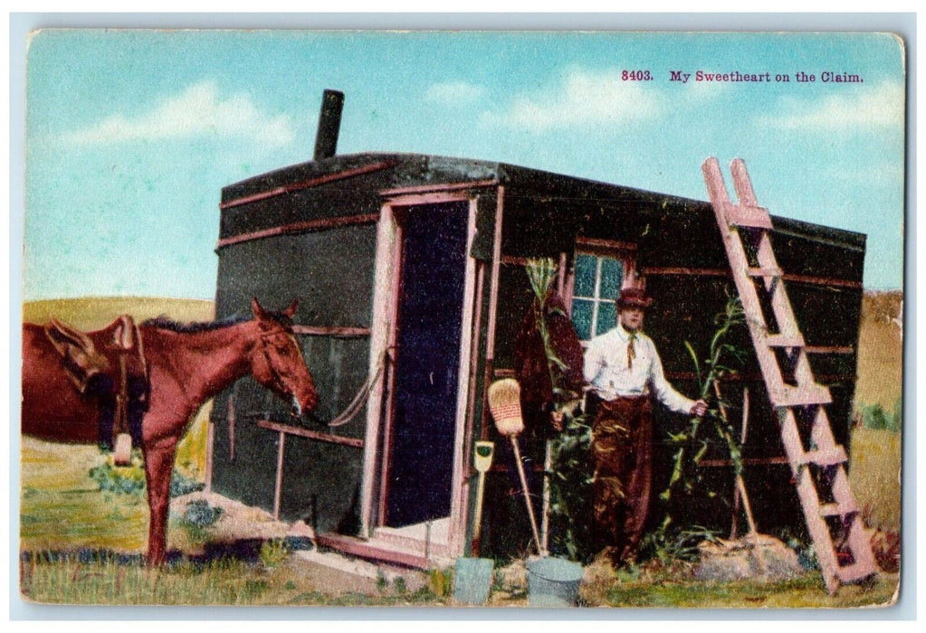 1911 My Sweetheart Claim Horse Shed Exterior Lavina Montana MT Vintage Postcard