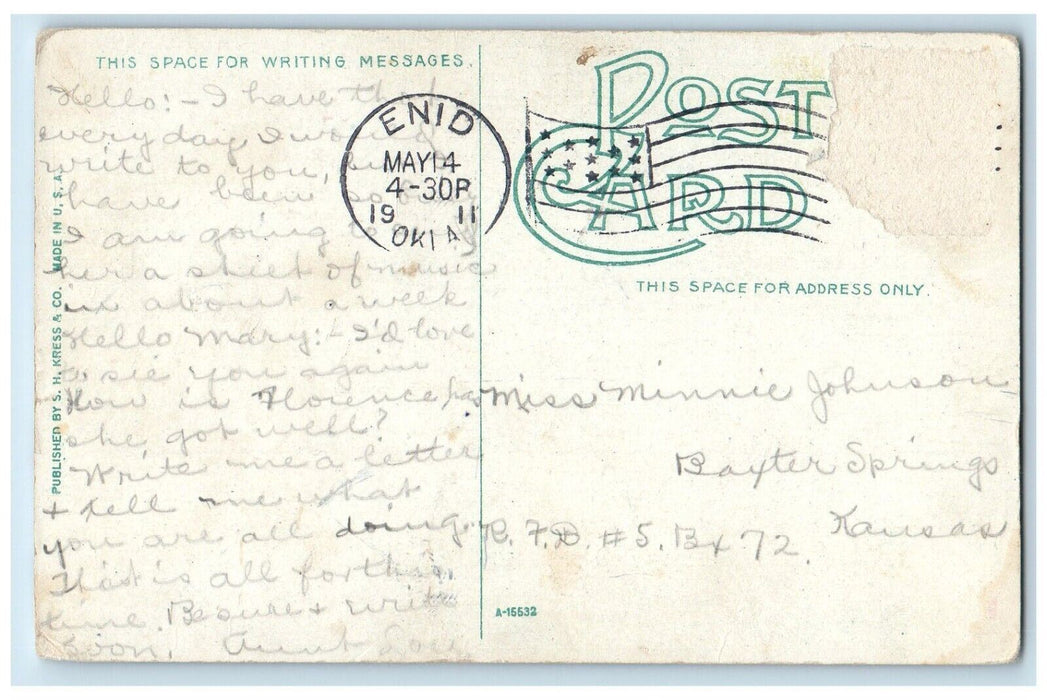 1911 Springs Government Park Stairs Exterior Trees Bridge Enid Oklahoma Postcard