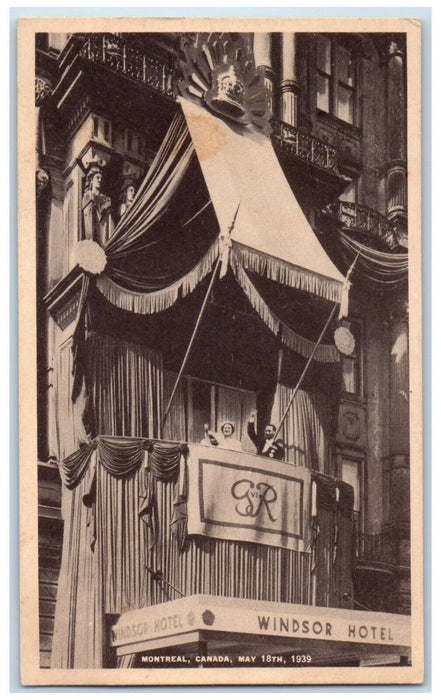 c1950's Queen Elizabeth King George IV at Balcony Windsor Hotel Canada Postcard