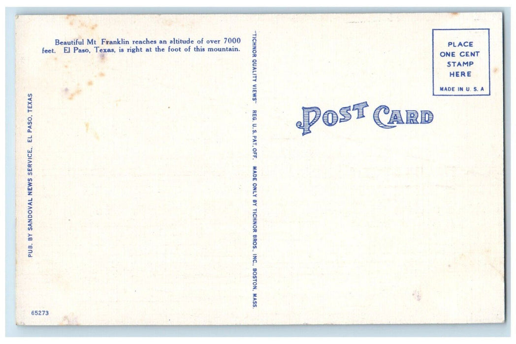 1940 Scenic Mountain Franklin El Paso Texas TX Vintage Antique Unposted Postcard