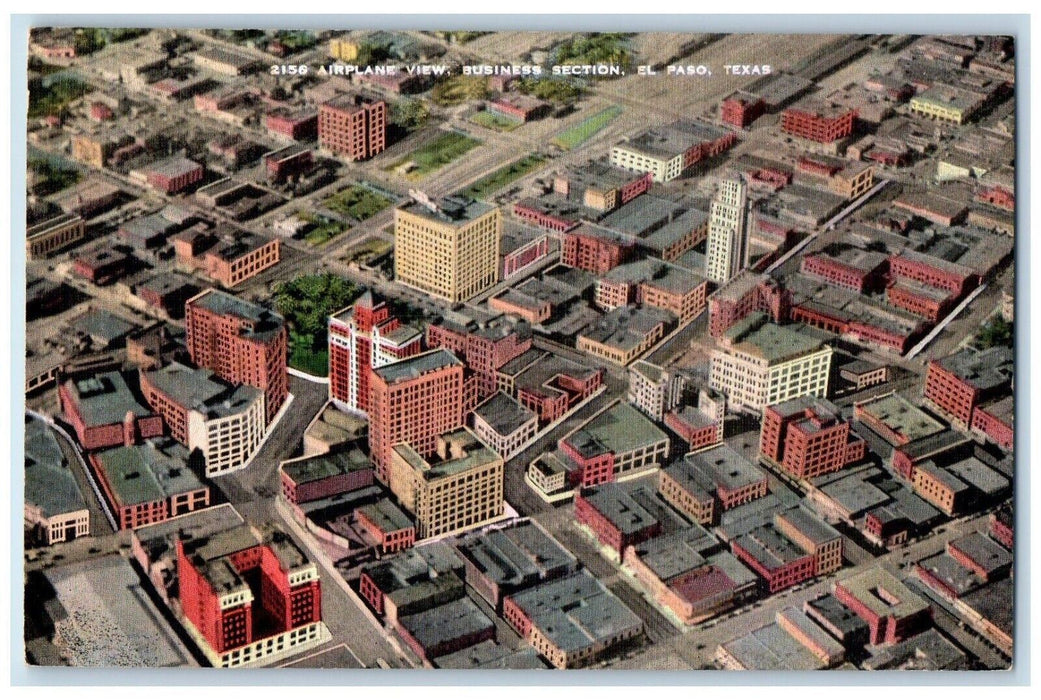 c1940 Airplane View Business Section Buildings El Paso Texas TX Antique Postcard