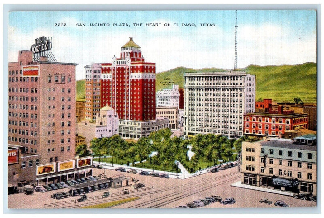 c1940 San Jacinto Plaza Heart El Paso Texas TX Unposted Vintage Antique Postcard