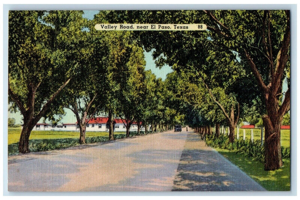 c1940 Scenic View Valley Road Near El Paso Texas TX Antique Street Car Postcard