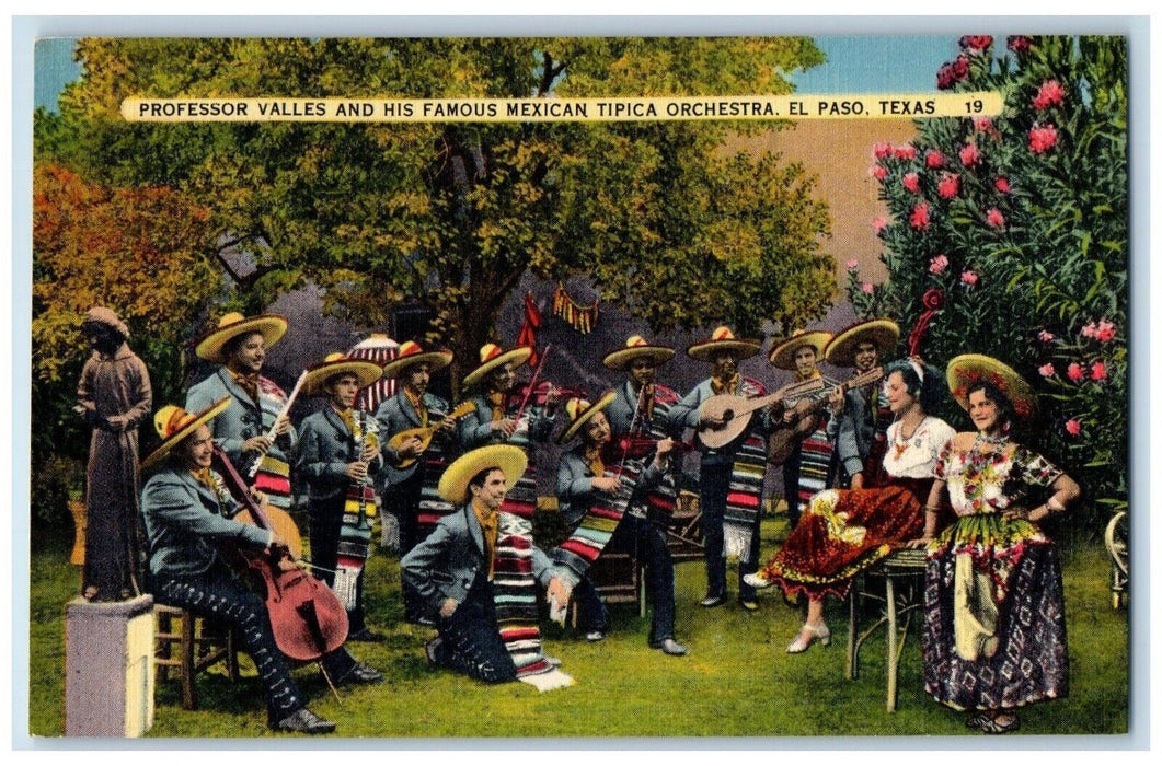 1940 Professor Valles Famous  Mexican Tipica Orchestra El Paso Texas TX Postcard