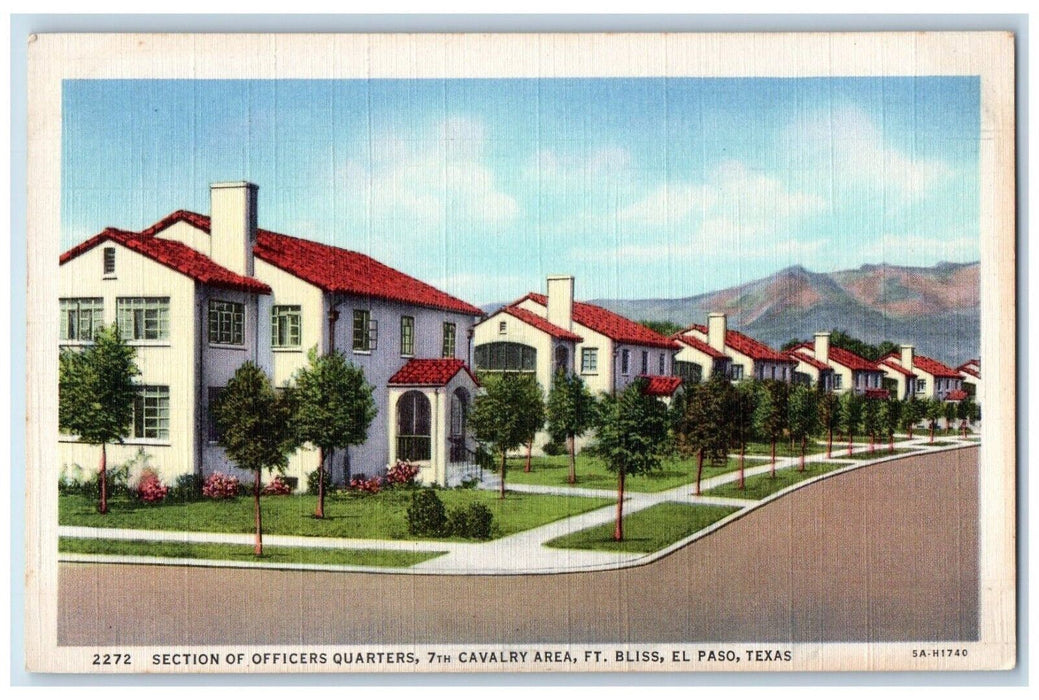 c1940 Section Officers 7th Calvary Area Ft Bliss Quarters El Paso Texas Postcard