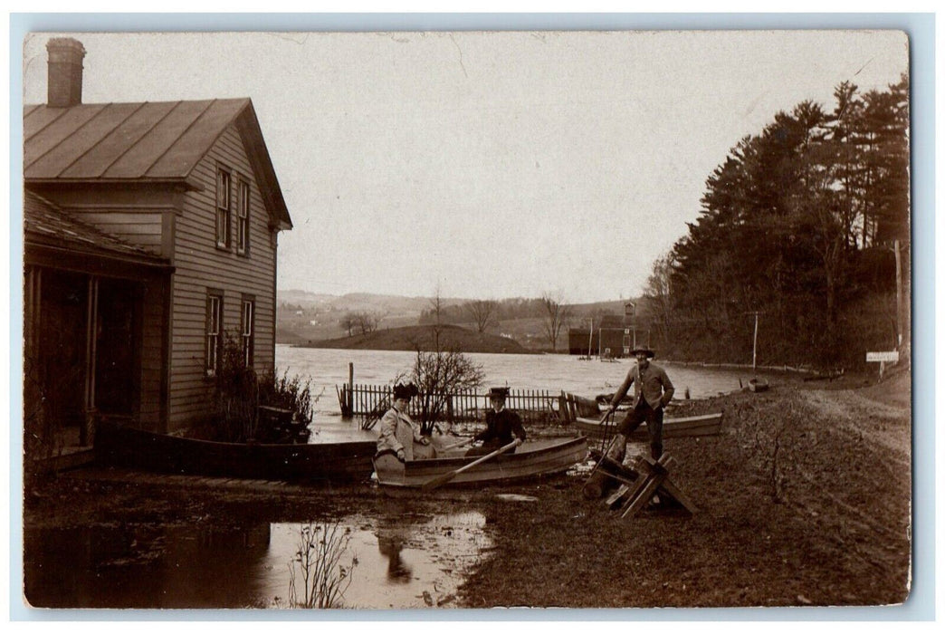 c1910's Flood Rowboat Women Mud Disaster RPPC Photo Unposted Antique Postcard