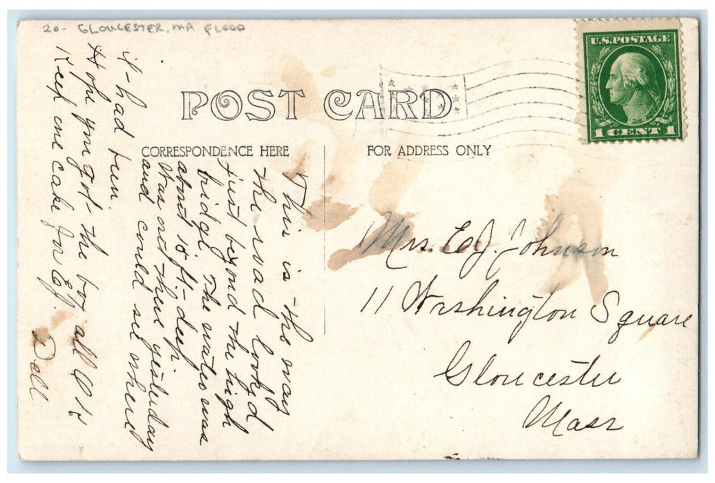 c1910's Flood Dodges Sign Gloucester Massachusetts MA RPPC Photo Postcard