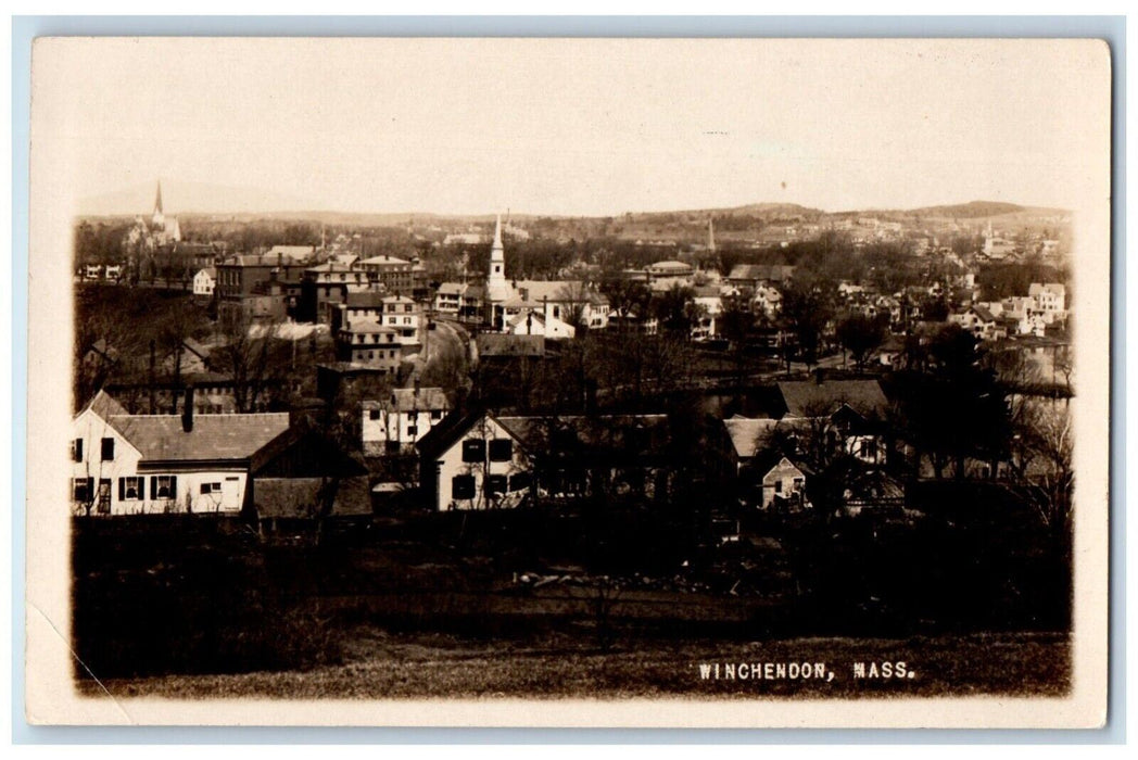 c1920's Birds Eye View Of Winchendon Massachusetts MA RPPC Photo Posted Postcard
