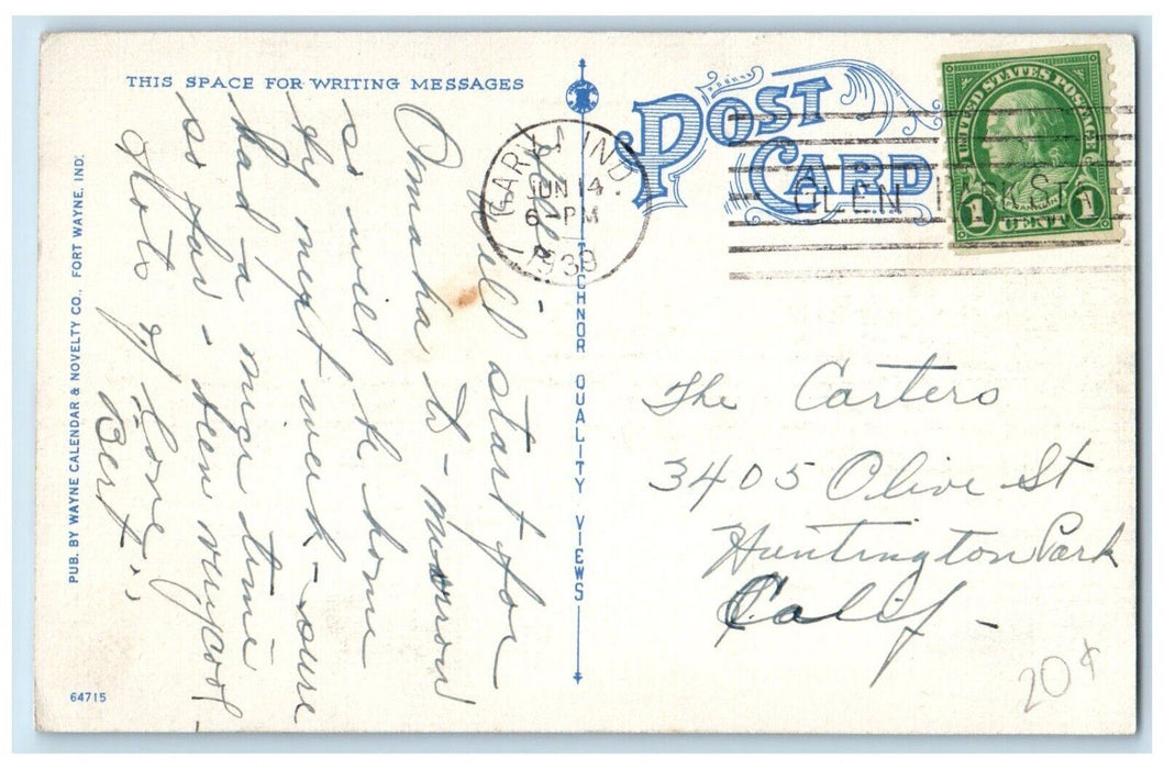 1939 Patterson Island Gary Indiana IN Lake River Trees Vintage Antique Postcard