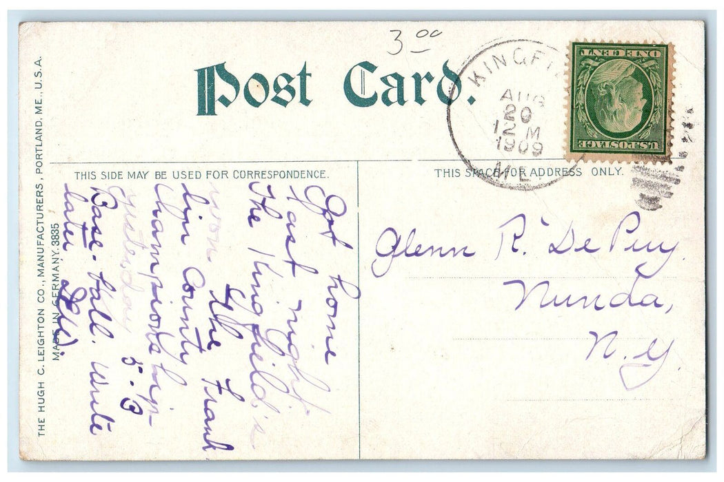 1909 Mill Dam Chain Bridge River Lake Falls Rocks Kingfield Maine ME Postcard