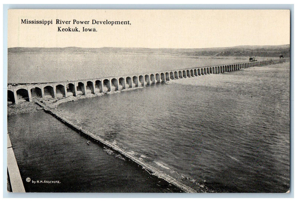 View Of Mississippi River Power Development Keokuk Iowa IA Antique Postcard