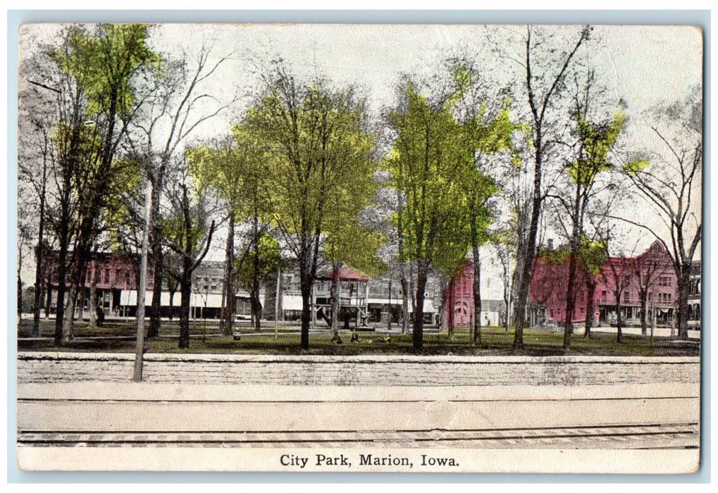 View Of City Garden Park Tree-lined Marion Iowa IA Antique Unposted Postcard