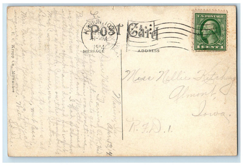 1914 View Of Catholic Church And Parsonage Marion Iowa IA Antique Postcard