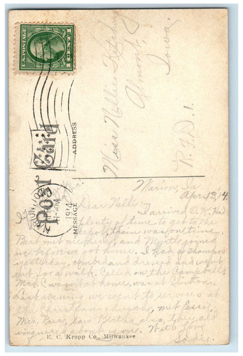 1914 View Of Catholic Church And Parsonage Marion Iowa IA Antique Postcard