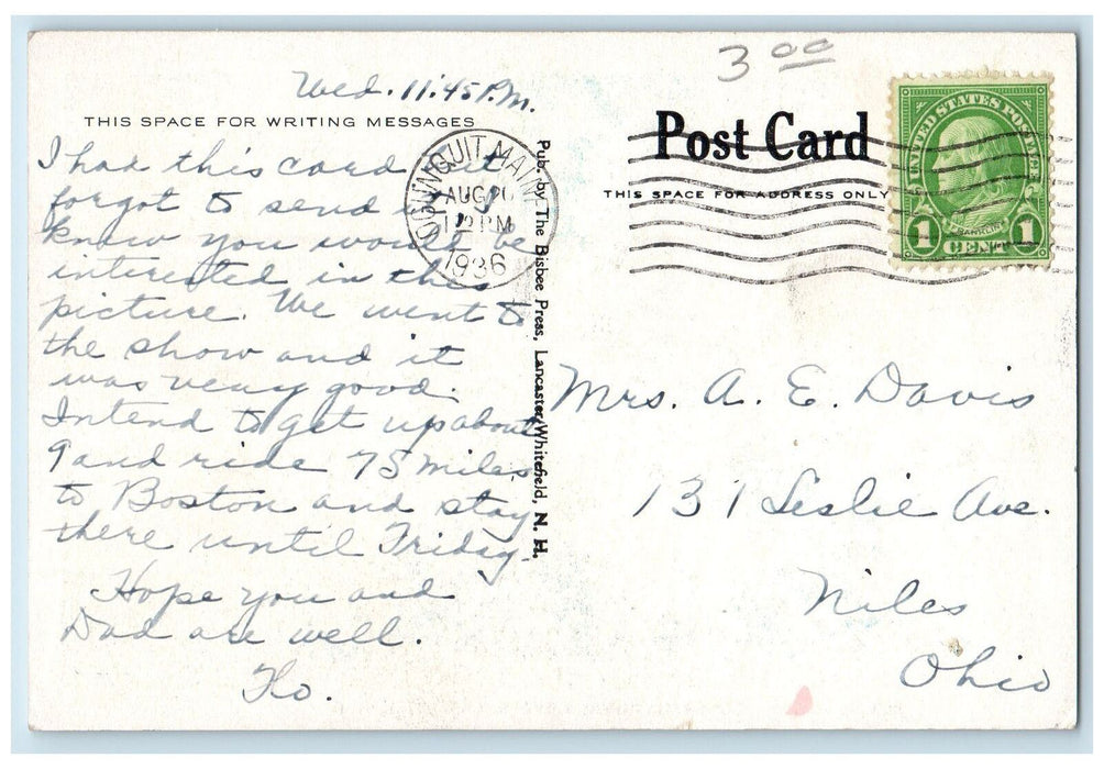 1936 Congregational Church Exterior Lancaster New Hampshire NH Posted Postcard