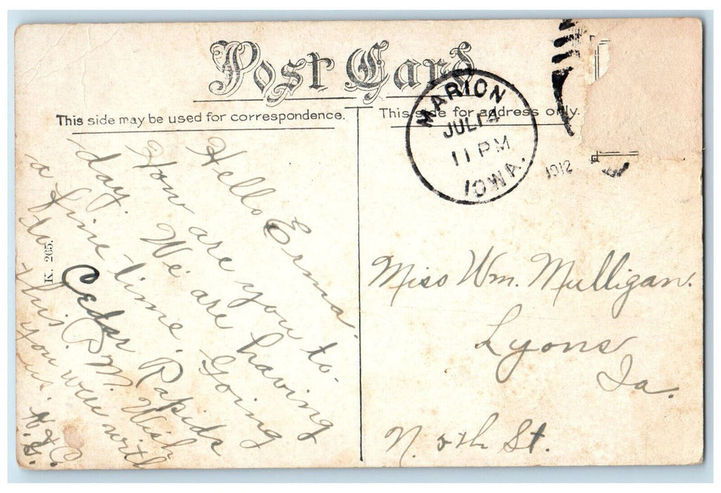1912 The Mill Dam Water Stream Scene Marion Iowa IA Antique Posted Postcard