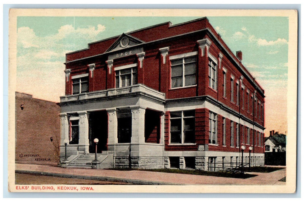 Elks' Building B.P.O.E. Exterior Scene Keokuk Iowa IA Antique Unposted Postcard