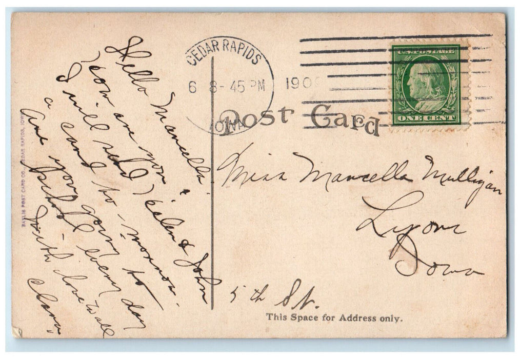 1909 The Allison Hotel Exterior Scene Cedar Rapids Iowa IA Antique Postcard