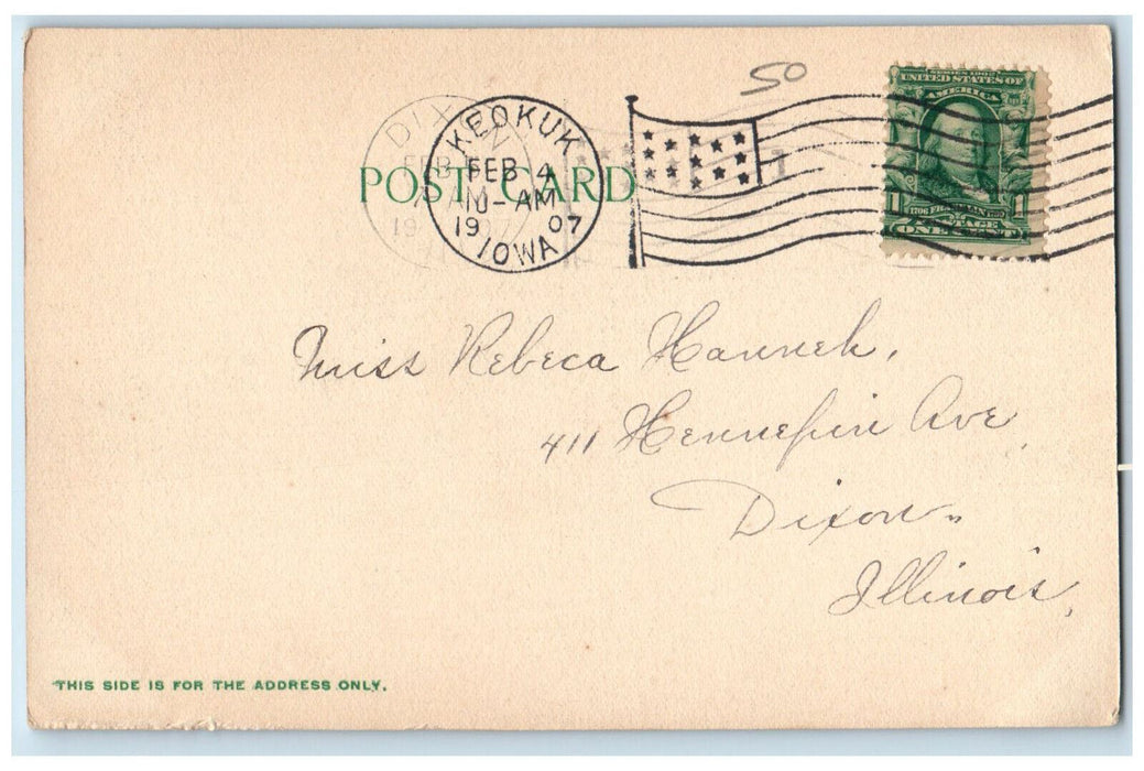 1907 View Of Birge Fountain Rand Garden Park Keokuk Iowa IA Antique Postcard