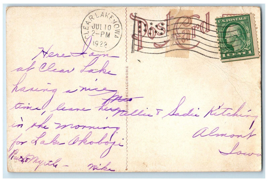 1922 Public High School Building Panoramic View Clear Lake Iowa IA Postcard