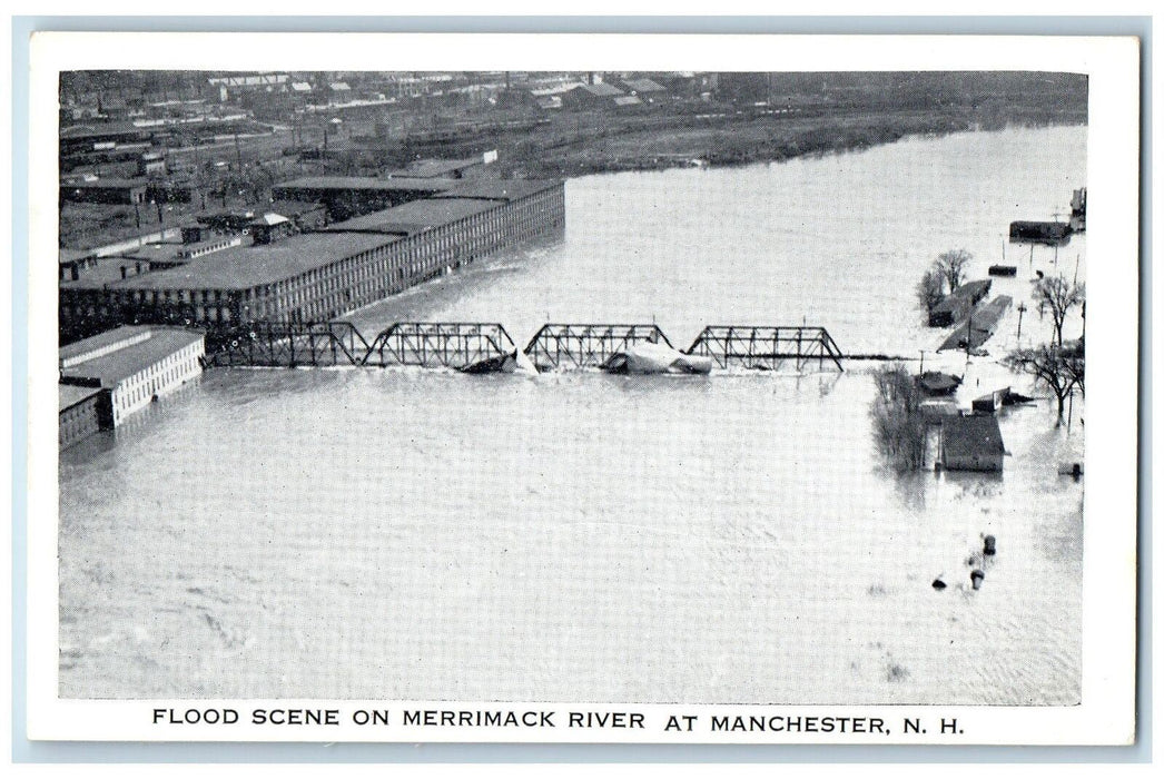 c1960s Flood Scene On Merrimack River At Manchester New Hampshire NH Postcard