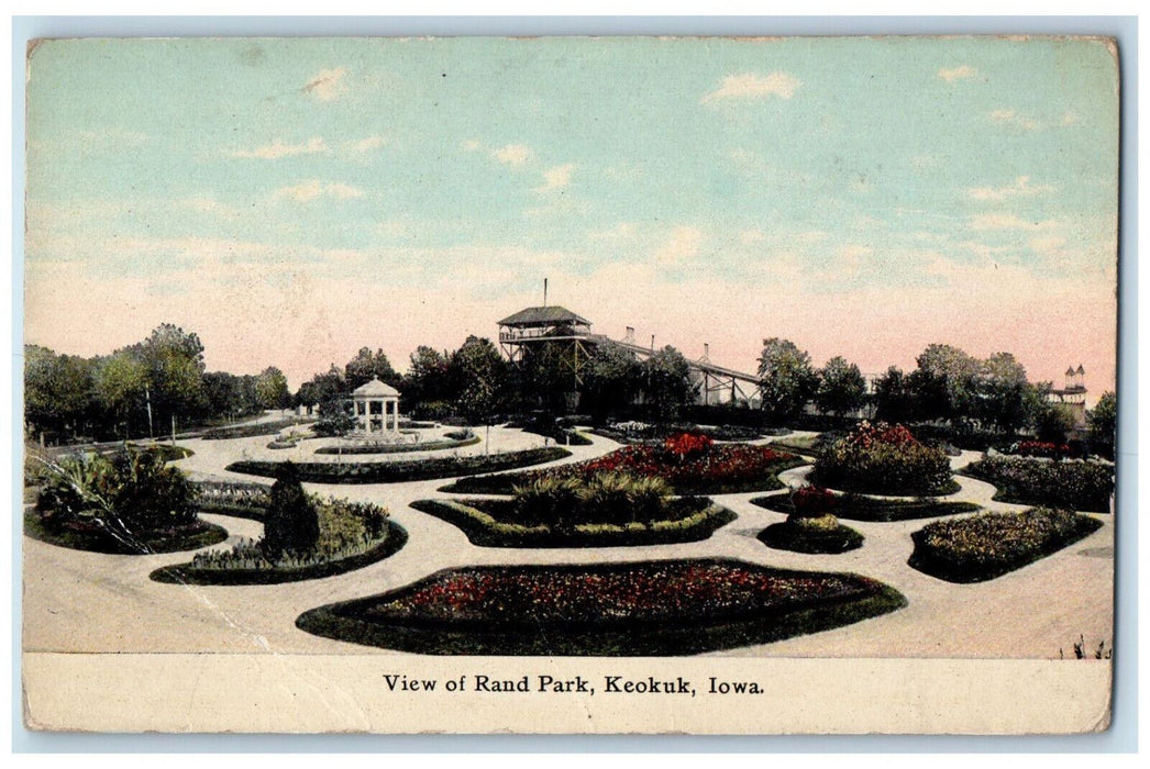 Scenic View Of Rand Garden Park Fountain Flowers Keokuk Iowa IA Antique Postcard