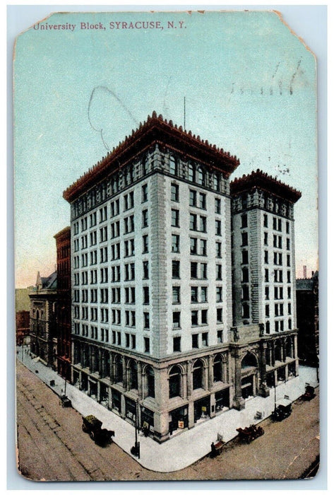 1908 University Block Building Cars Syracuse New York NY Posted Antique Postcard