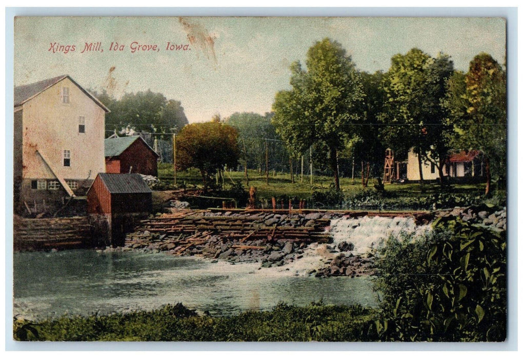 1909 View Of Kings Mill Water Stream Scene Ida Grove Iowa IA Antique Postcard