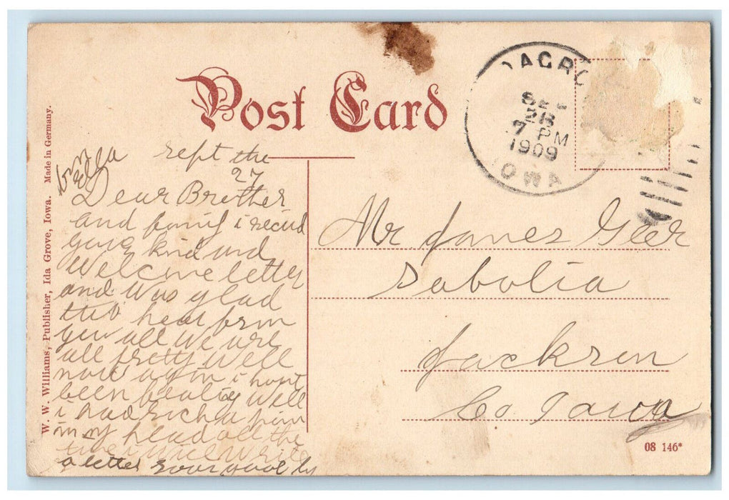 1909 View Of Kings Mill Water Stream Scene Ida Grove Iowa IA Antique Postcard