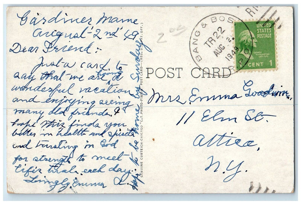 1949 Episcopal Church Building Cross Tower Entrance Gardiner Maine ME Postcard