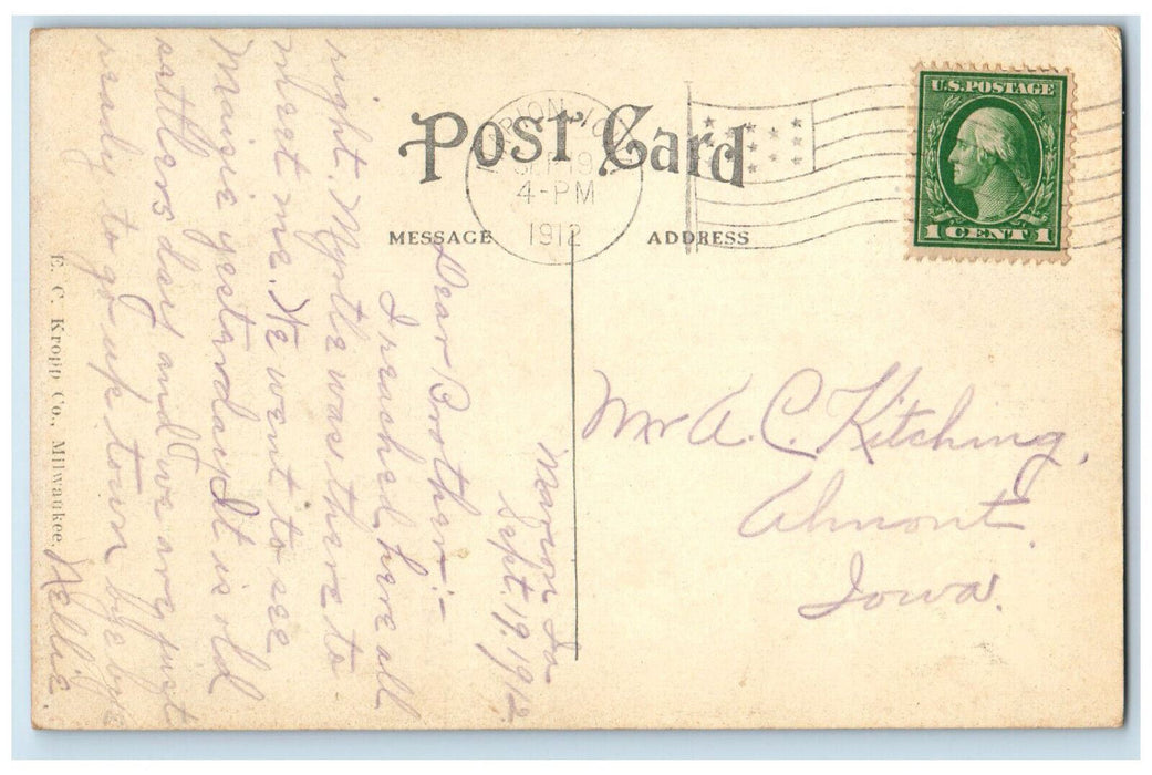 1912 Linn County Court House Panoramic View Marion Iowa IA Antique Postcard