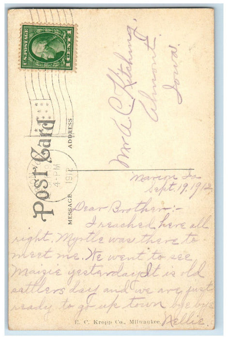1912 Linn County Court House Panoramic View Marion Iowa IA Antique Postcard
