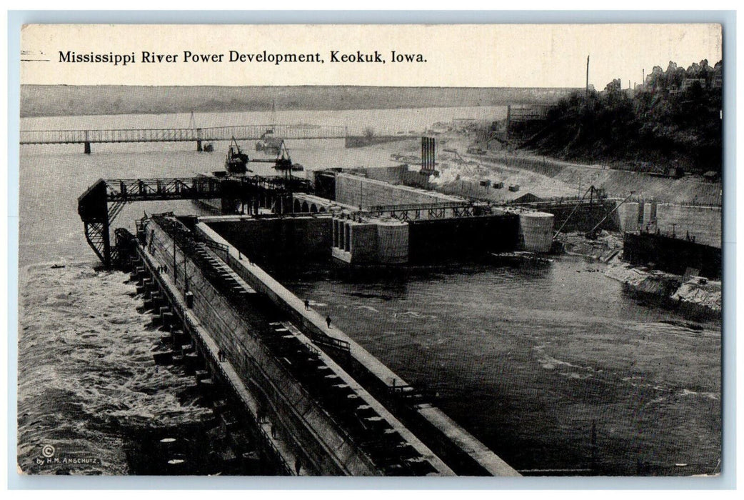 Mississippi River Power Development Keokuk Iowa IA Antique Unposted Postcard