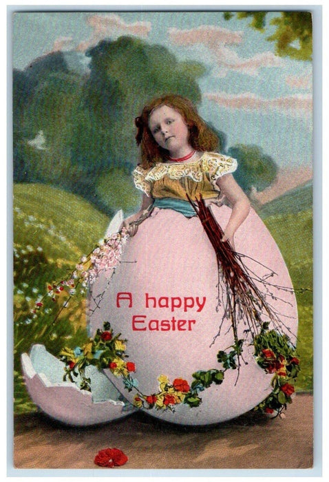 Easter Little Girl In Hatched Egg Pipe Berry Bundle Flowers Osborn MO Postcard